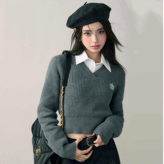 Suéter Tejido con Cuello V y Bordados - Blusa Manga Larga - Image 11