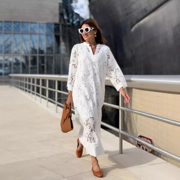 Blusa de Playa Holgada con Encaje - Camisa Vacacional Elegante