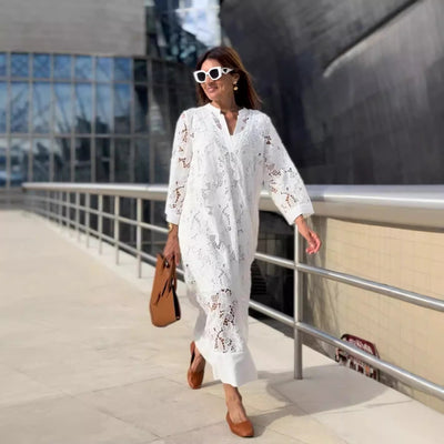 Blusa de Playa Holgada con Encaje - Camisa Vacacional Elegante