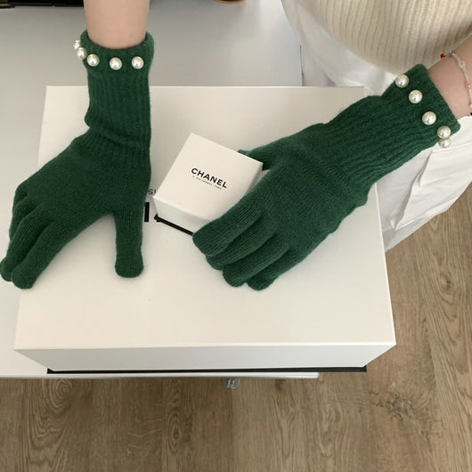 Guantes Tejidos Cálidos con Perlas en Colores Sólidos - Image 4