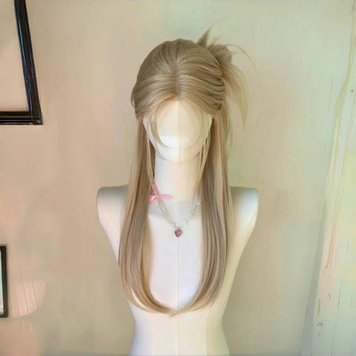 Peluca Larga Lisa Beige con Encaje - Estilo Premium High Level