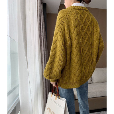 Suéter Tejido Cuello Redondo Estilo Retro para Mujer