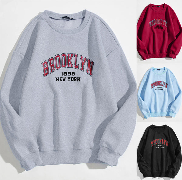 Blusa Suelta de Manga Larga con Letras - Diseño Rejuvenecedor en Colores Sólidos