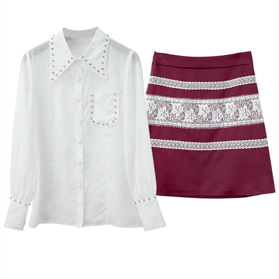 Conjunto Elegante de Blusa y Falda con Detalles de Diamantes - Image 10