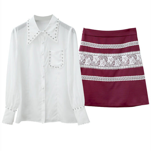 Conjunto Elegante de Blusa y Falda con Detalles de Diamantes - Image 10