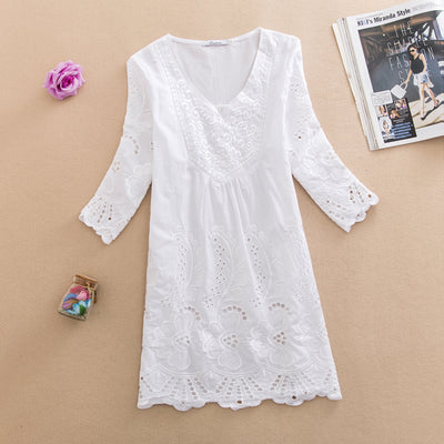 Blusa Bordada de Algodón Talla Grande Suelta para Mujer - Image 6