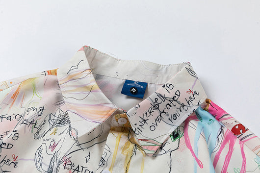 Camisa Suelta Estampado Graffiti Manga Corta para Hombre - Image 17
