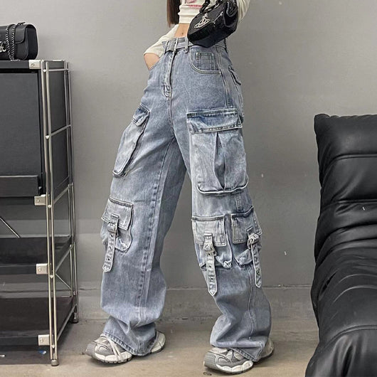 Pantalón Vaquero Vintage Estilo Callejero Americano con Múltiples Bolsillos - Image 4