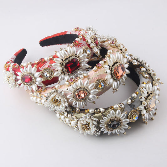 Diadema de Lujo Barroco con Perlas y Cristales Brillantes