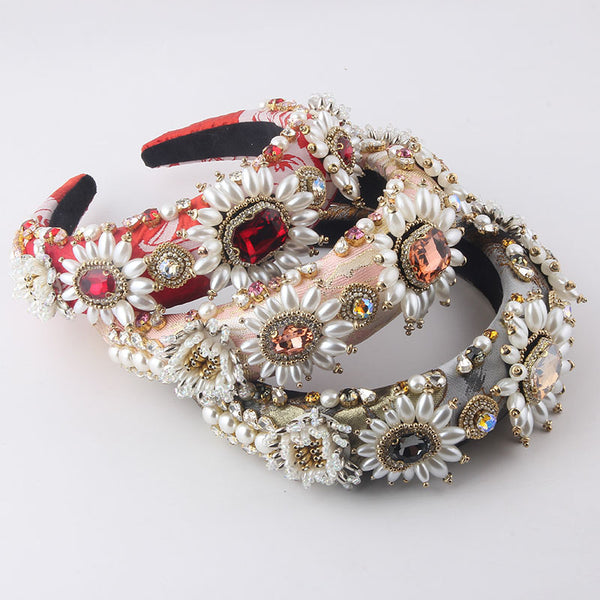Diadema de Lujo Barroco con Perlas y Cristales Brillantes