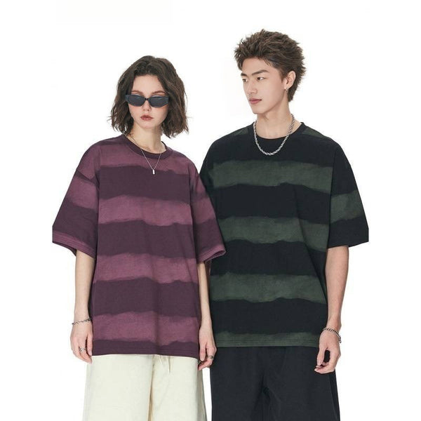 Playera de Algodón para Hombre con Diseño Tie-Dye y Rayas