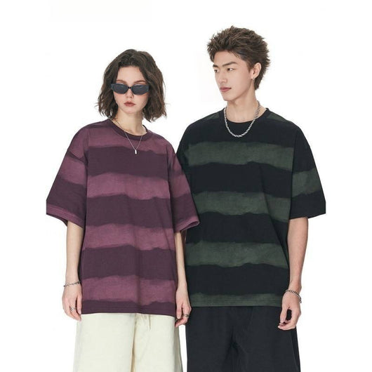 Playera de Algodón para Hombre con Diseño Tie-Dye y Rayas