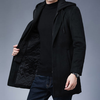 Abrigo de Lana Desmontable con Capucha para Hombre - Largo Medio - Image 9