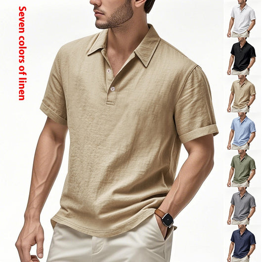 Polo Casual Británico Hombre con Cuello Solapa y Cierre de Hebilla en Lino
