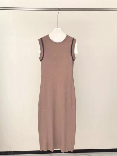 Vestido Tejido de Lana sin Mangas Cuello Redondo con Detalles de Perlas - Image 7