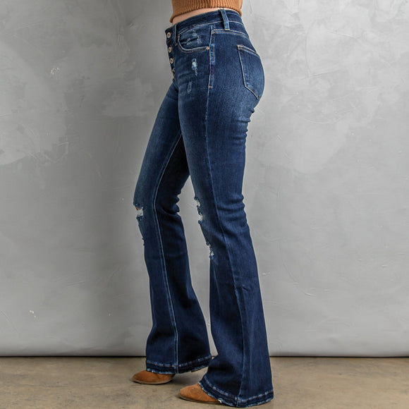 Women's Slim Fit High Waisted Jeans with Washed Effect Rips