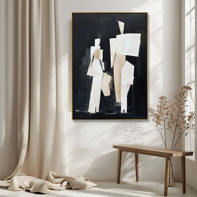 Cuadro Abstracto Moderno de Personas en Blanco y Negro - Pintura al Óleo Artesanal para Sala de Estar - Image 6