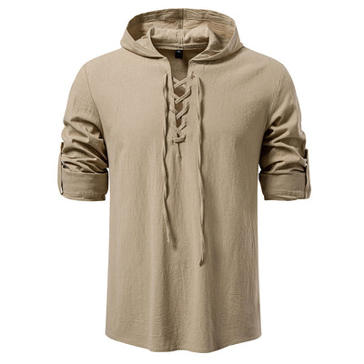 Camisa Pirata Medieval de Algodón y Lino con Cordón para Hombre - Image 8