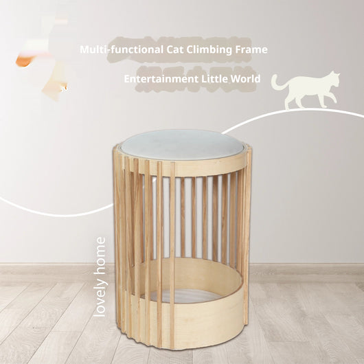 Rascador de Madera Maciza para Gatos con Cama Integrada
