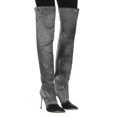 Botas Stiletto Gris Temperamento con Cierre Lateral y Punta Afilada - Image 9