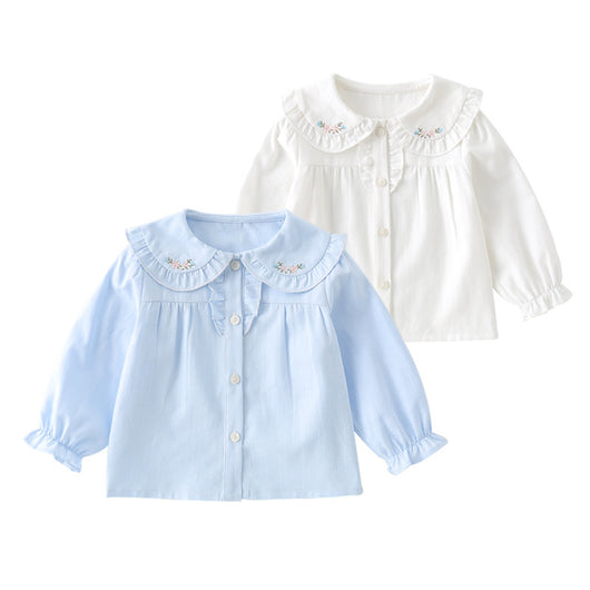 Blusa Básica Blanca de Algodón con Manga Larga para Niña - Image 5