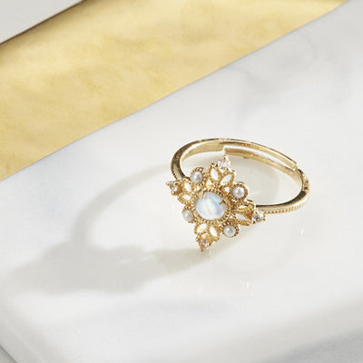 Anillo de Piedra de Luna con Perla Calada Vintage - Image 5