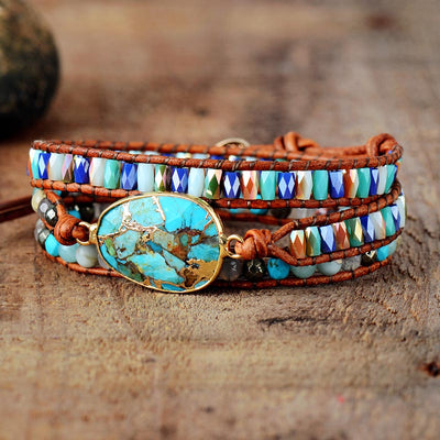 Pulsera Étnica de Turquesa Natural Trenzada a Mano con Cristales - Image 5