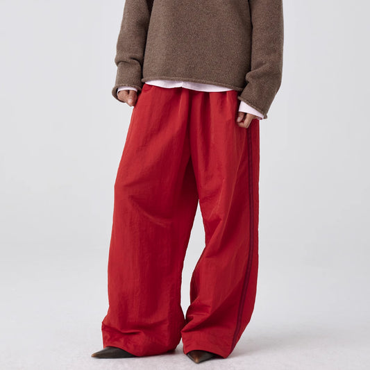 Pantalones Anchos de Talle Alto con Pliegues en Nylon
