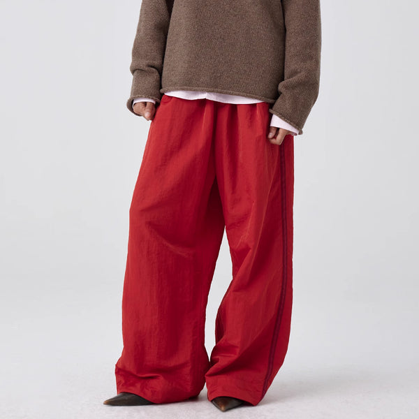 Pantalones Anchos de Talle Alto con Pliegues en Nylon