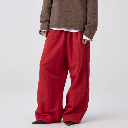 Pantalones Anchos de Talle Alto con Pliegues en Nylon