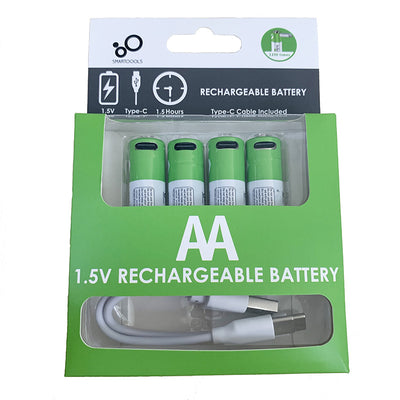 Two green AA 1.5V rechargeable batteries with Type-C ports and a white USB-C charging cable in green retail packaging. - Image 6