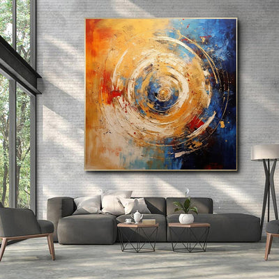 Cuadro Abstracto Moderno en Lienzo - Círculos Naranjas y Azules para Decoración de Hogar