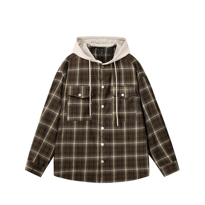 Camisa de Trabajo Cuadros Retro Americana con Capucha para Hombre - Image 7
