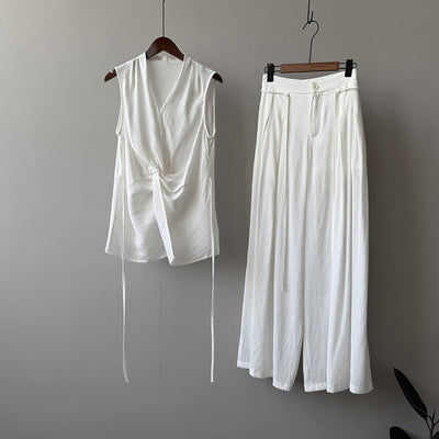 Conjunto Elegante sin Mangas: Blusa Temperamento + Pantalón Ancho Fluido - Image 8