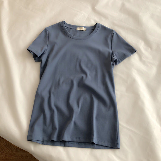 Camiseta Slim Fit de Algodón Elástico Cuello Redondo Manga Corta - Image 10