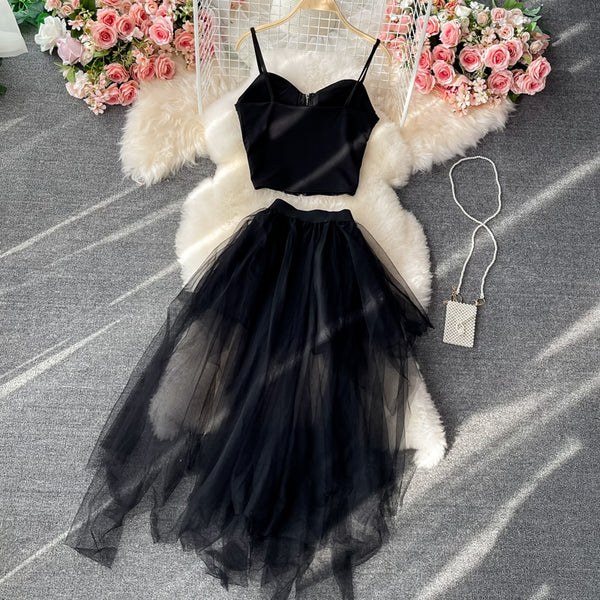 Conjunto de Dos Piezas: Top Tubo con Strass y Falda Midi con Malla Irregular - Image 7