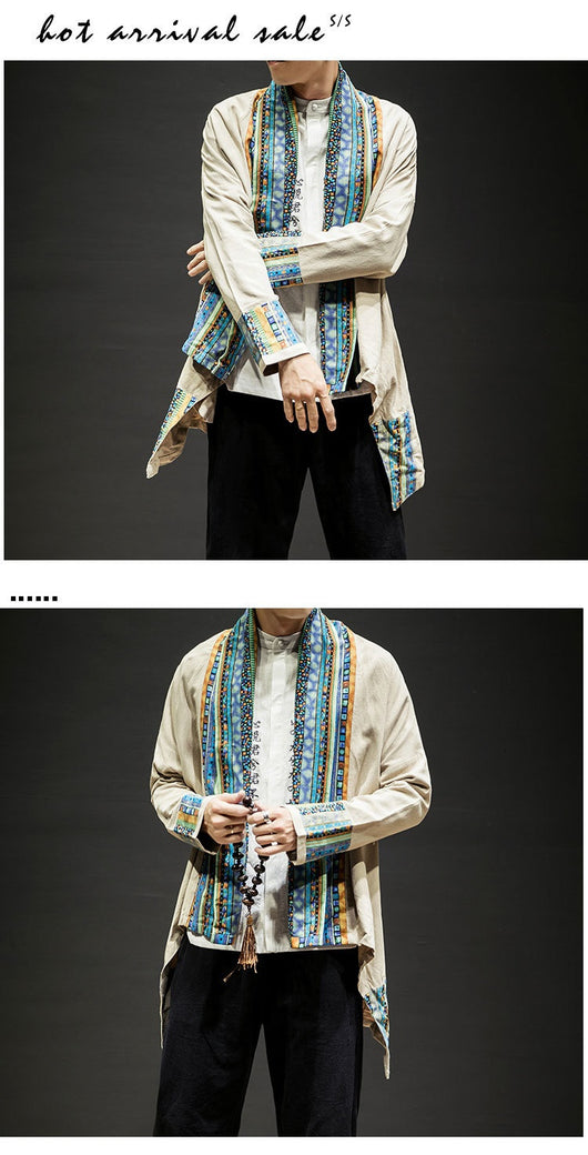 Abrigo Kimono Cardigan de Algodón y Lino - Estilo Japonés Moderno para Hombre - Image 12