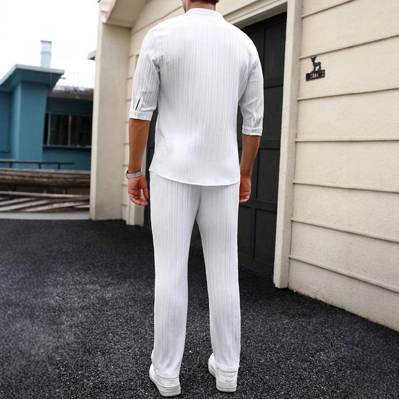 Conjunto Masculino Liso de Camisa e Calça Primavera Verão