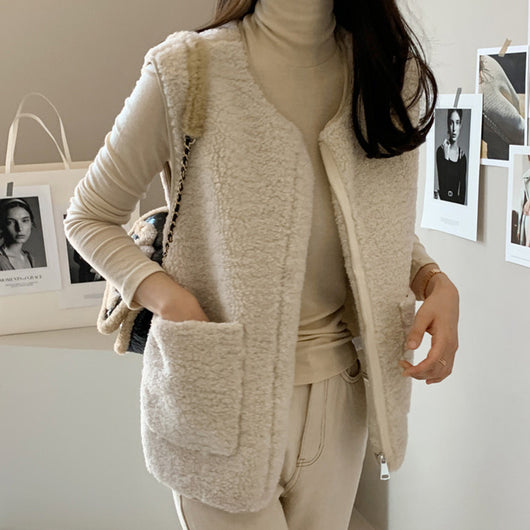 Chaleco Chaqueta de Lana de Cordero para Mujer - Image 3