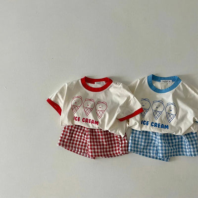Conjunto Infantil Helado a Cuadros - Playera Manga Corta