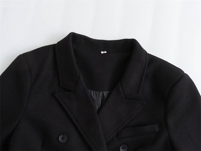 Abrigo de Lana Doble Botonadura Cuello V para Mujer - Negro - Image 10