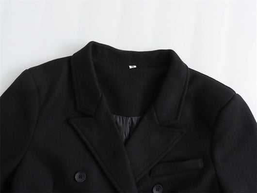 Abrigo de Lana Doble Botonadura Cuello V para Mujer - Negro - Image 10