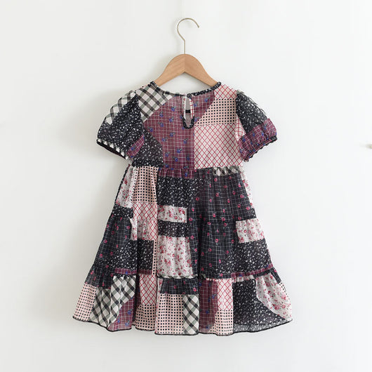 Vestido Infantil Estampado Patchwork Manga Corta - Image 7