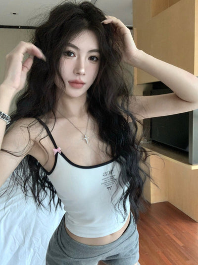 Top Cropped Blanco con Estampado de Letras y Lazo Sexy - Image 10