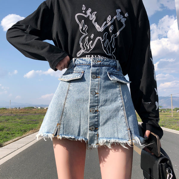 Falda Denim Retro Línea A Media Pierna