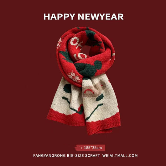 Bufanda Roja de Lana Tejida para Invierno - Diseño Navideño Mujer - Image 2