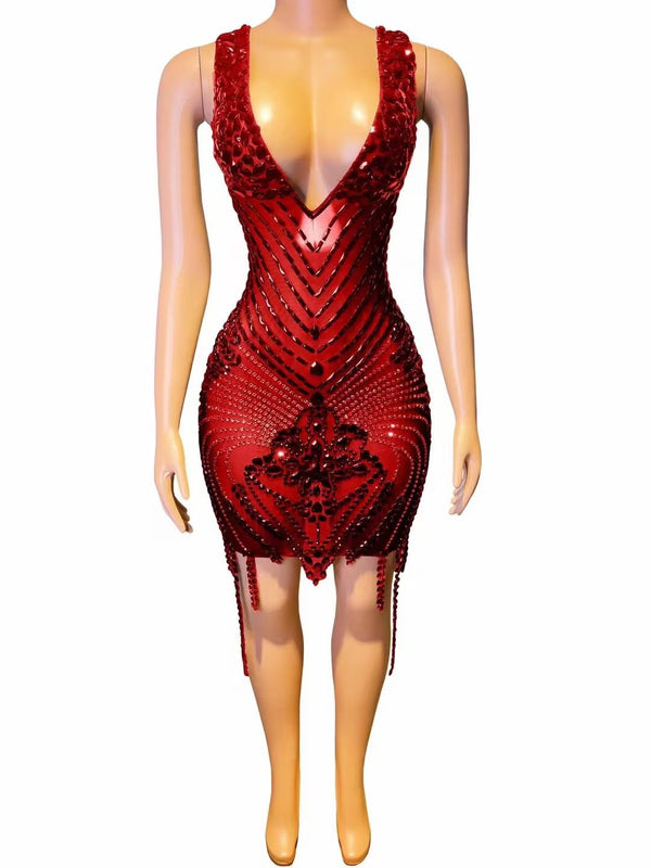 Vestido de Fiesta Ajustado con Escote en V y Detalles de Strass - Image 6