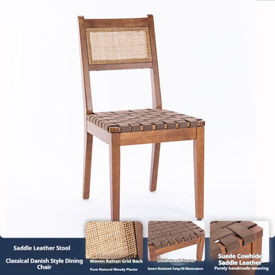 Taburete Alto de Cuero Vintage con Asiento de Silla de Madera Maciza - Image 6