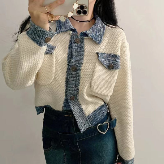Cardigan Tejido de Rayas Multicolor Contrastante para Mujer - Image 15