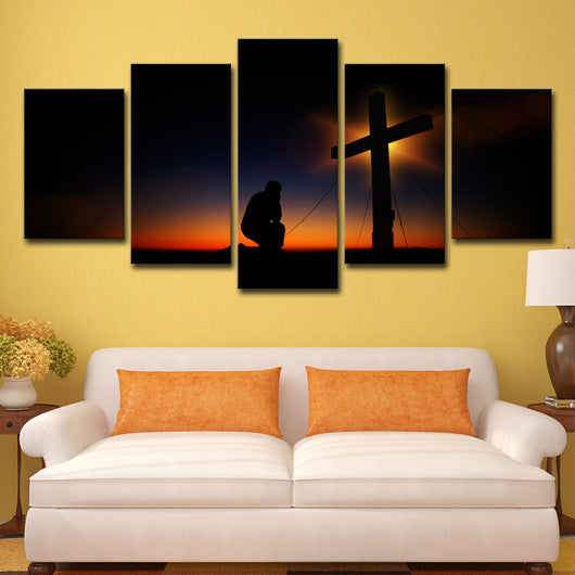 Cuadro Óleo Atardecer con Cruz de Cristo para Sala de Estar - Image 5